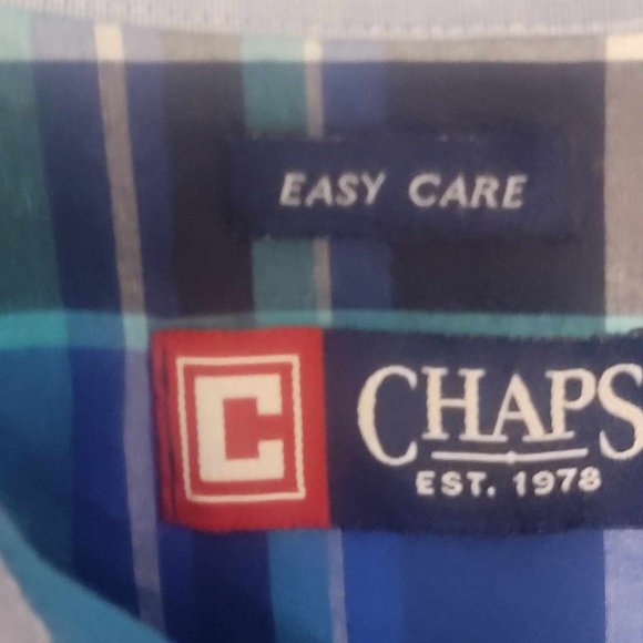 Mens Chaps size L button up plaid Blue shirt short sleeve - Picture 5 of 7
